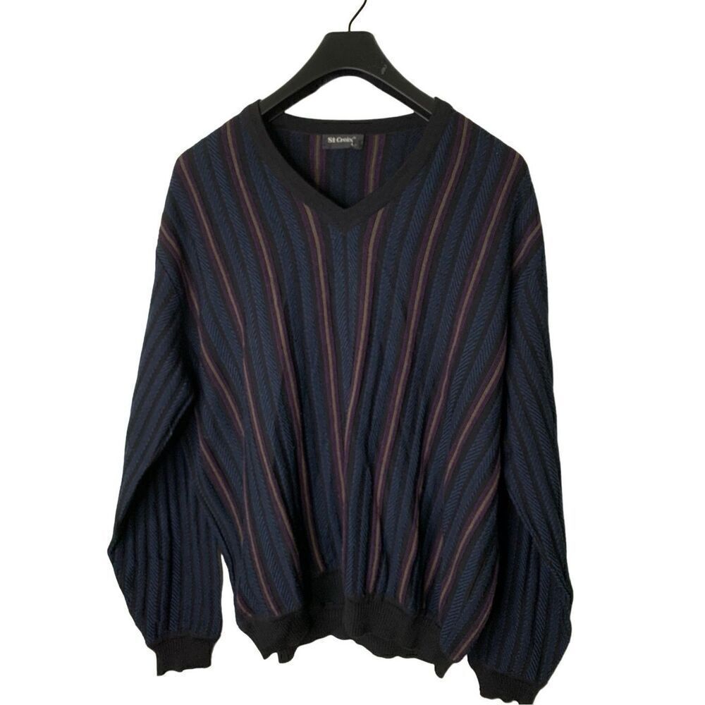 St. Croix Cosby granpda sweater pullover v neck striped men's size large